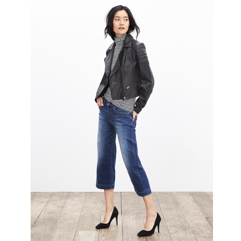 Banana Republic Cropped Leather Moto Jacket
